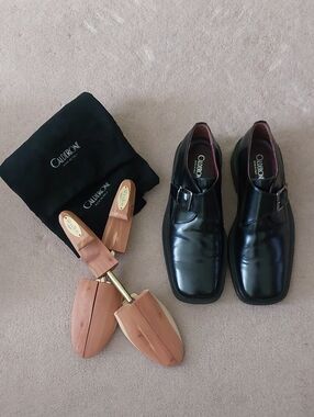 VINTAGE CALDERONE Black Leather Single Monk buckle Dress Shoes. MADE in ITALY